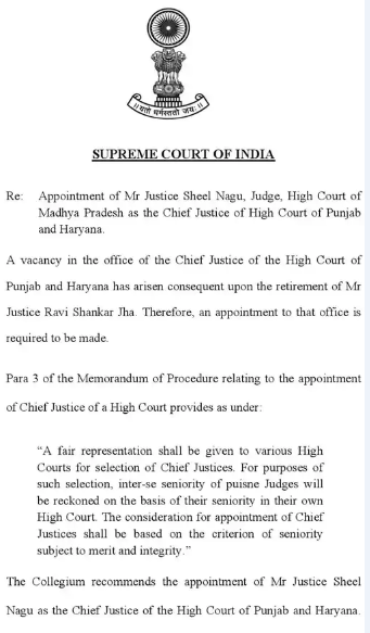 Punjab-Haryana HC New Chief Justice