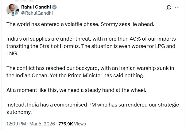 Rahul Gandhi on PM Modi over US Attack on Iran War Ship in Indian Ocean