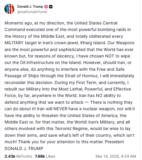 US Most Powerful Bombing Attack On Iran Kharg Island Breaking News