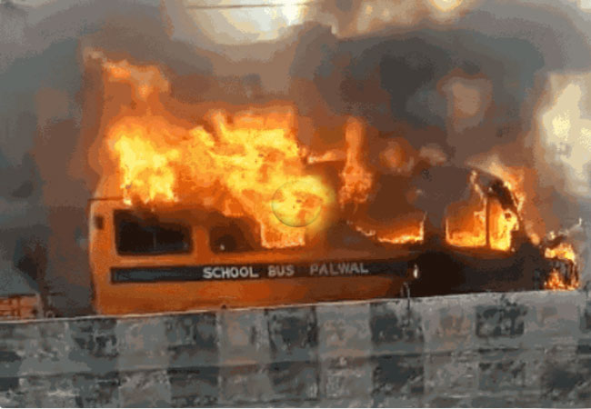 Palwal School Bus Fire Today News