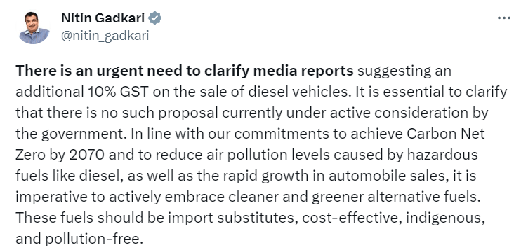  Nitin Gadkari on Diesel Vehicles