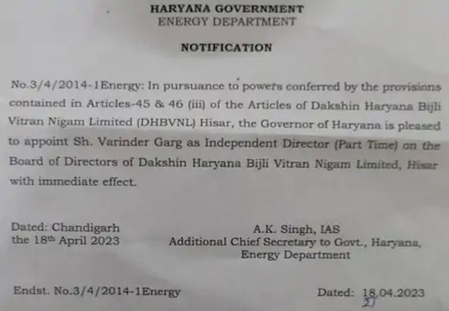 Panchkula Varinder Garg Appointment