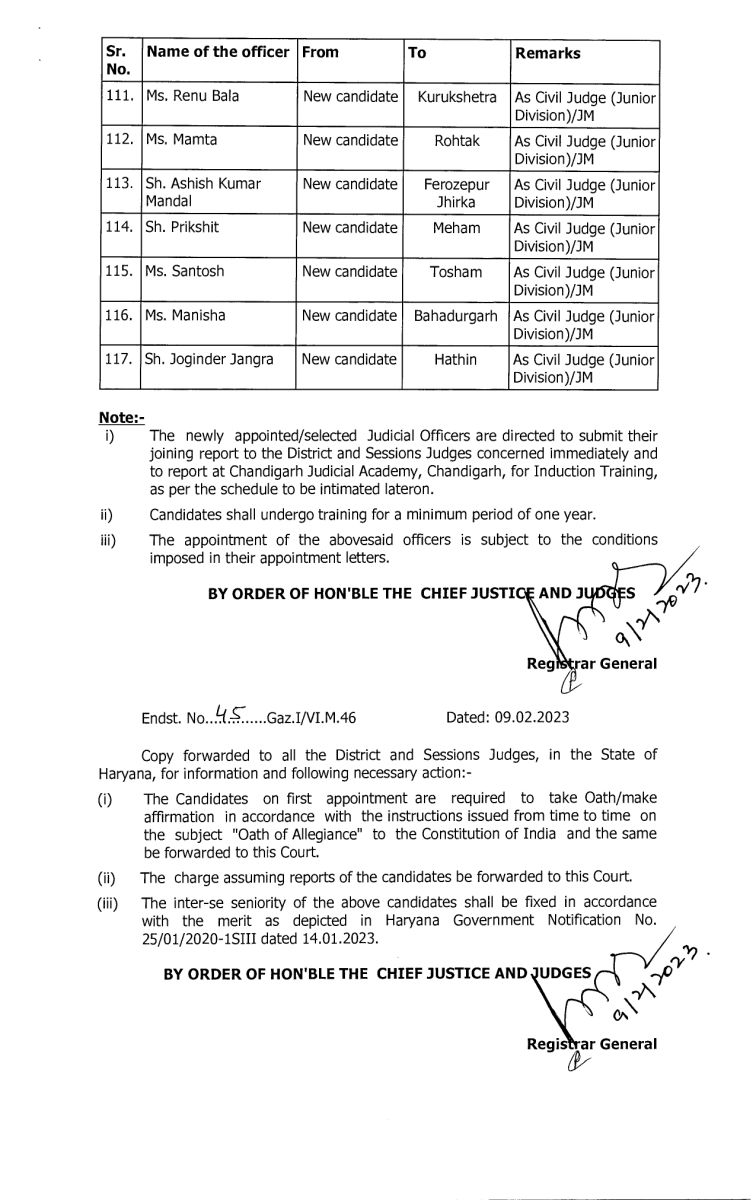 Haryana Judge Transfer