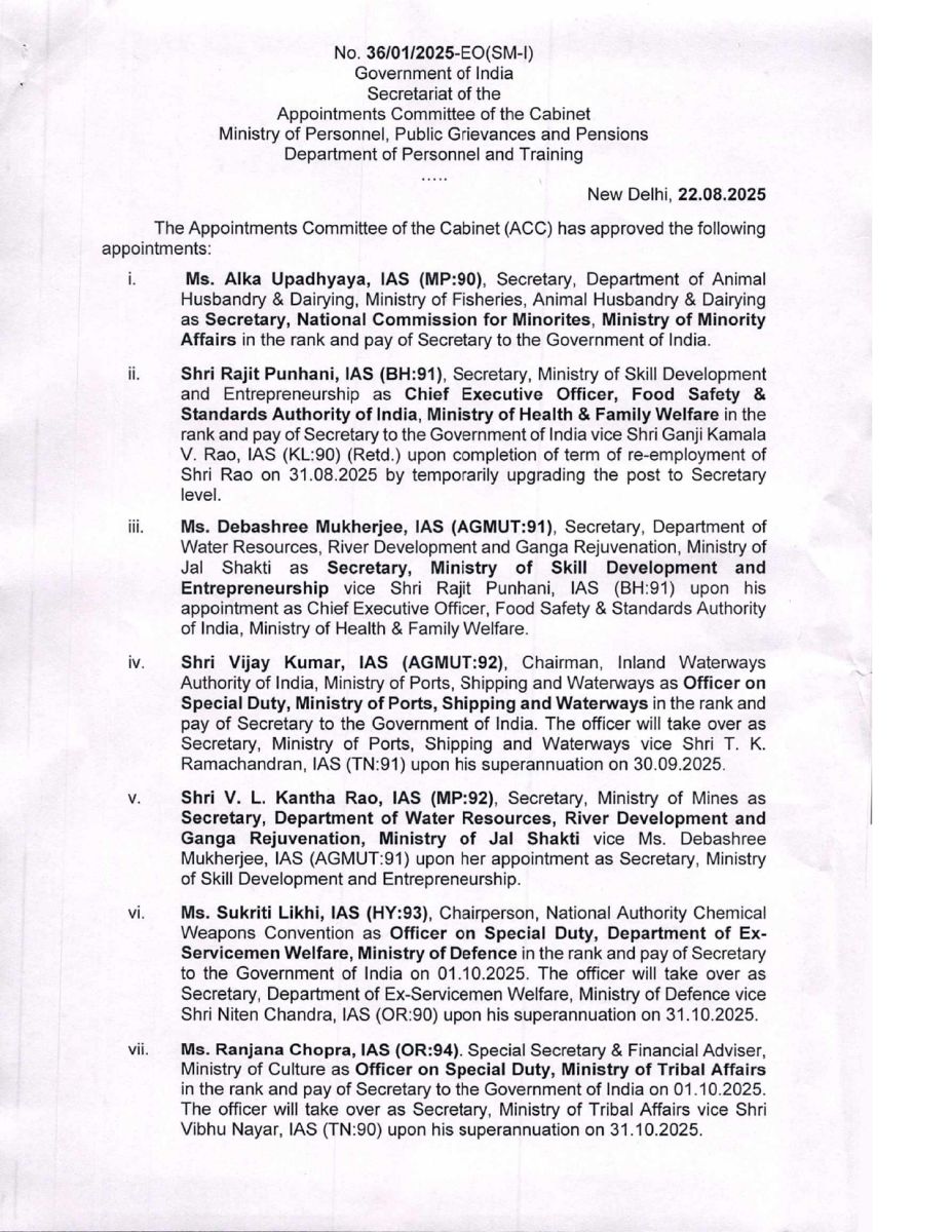 Appointment Committee of the Cabinet approved the Appointments