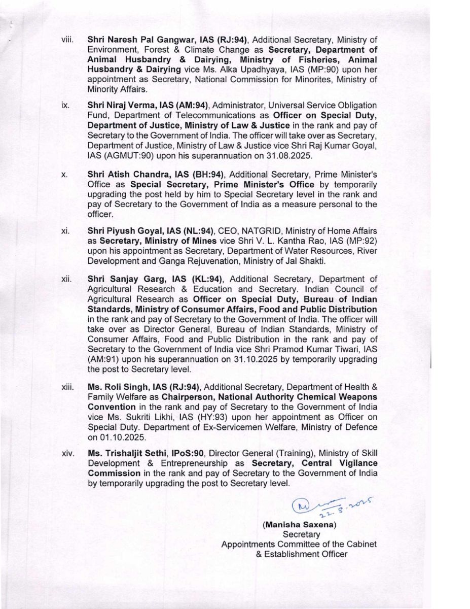 Appointment Committee of the Cabinet approved the Appointments