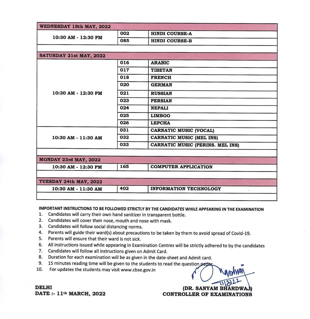 CBSE 10th and 12th Term-II Exams Schedule