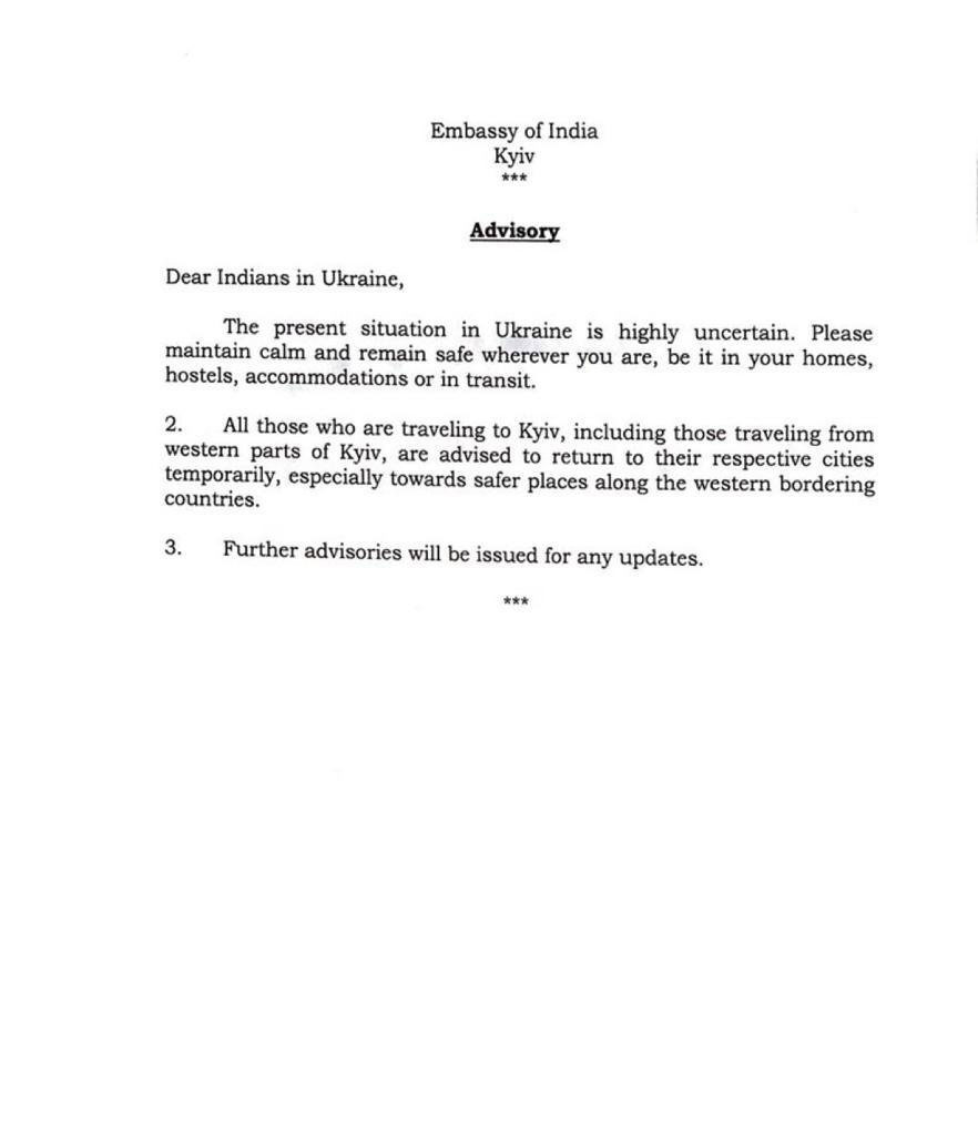 Advisory for Indians in Russia and Ukraine War