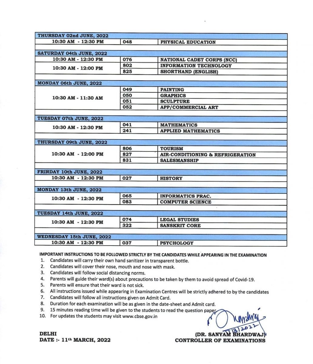 CBSE 10th and 12th Term-II Exams Schedule