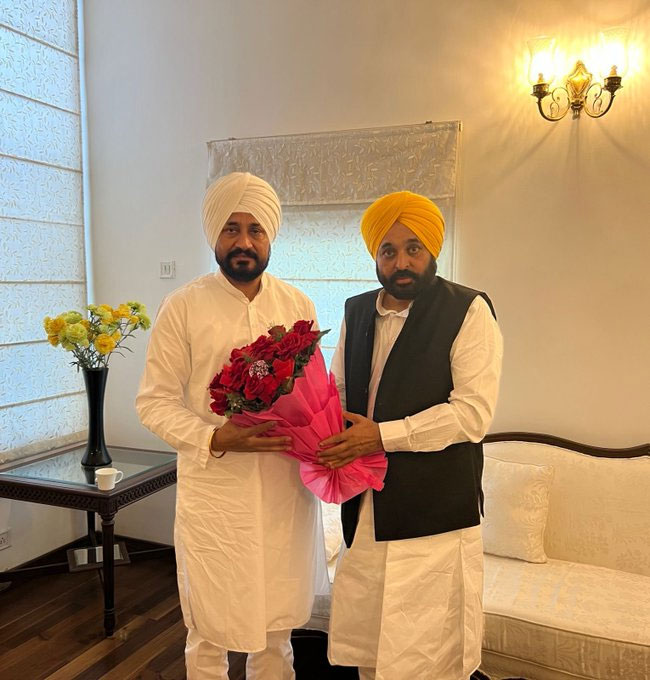 Former Punjab CM Charanjit Singh Channi and CM Bhagwant Mann meet