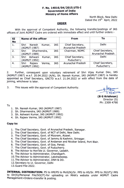 IAS Naresh Kumar New Chief Secretary of Delhi