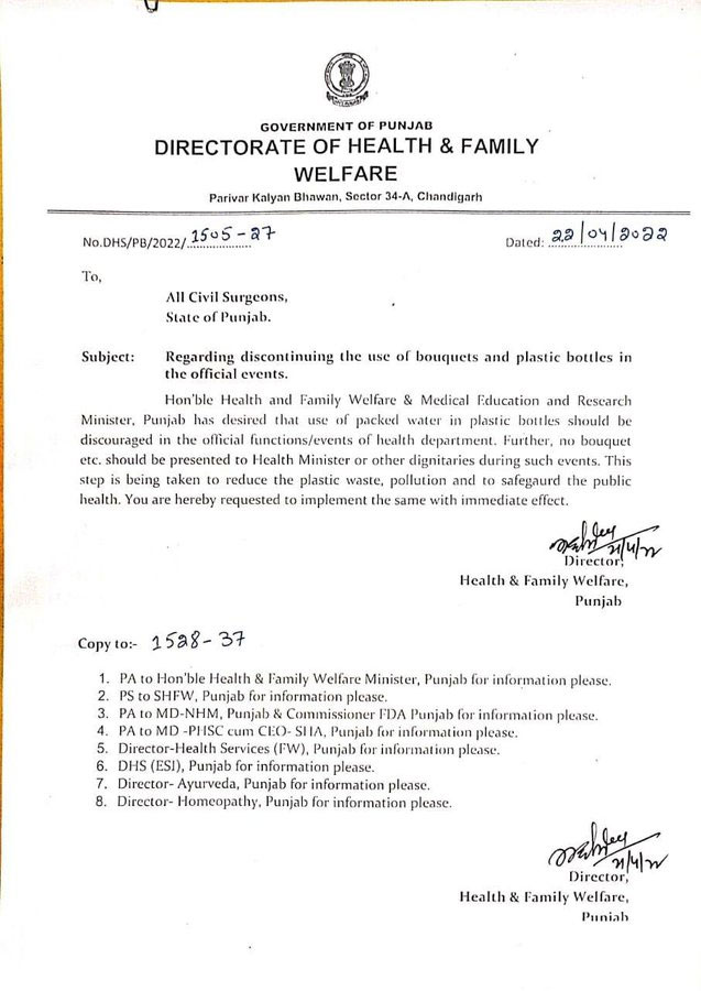 Punjab Government order regarding water plastic bottles