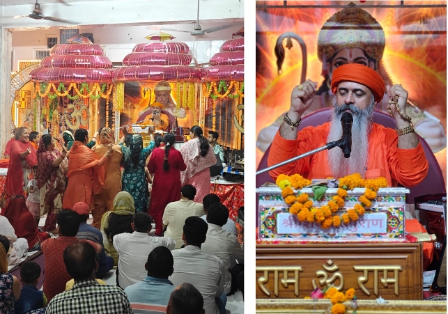 Shri Shiv Puran Katha going on in the ancient Shri Hanuman Temple