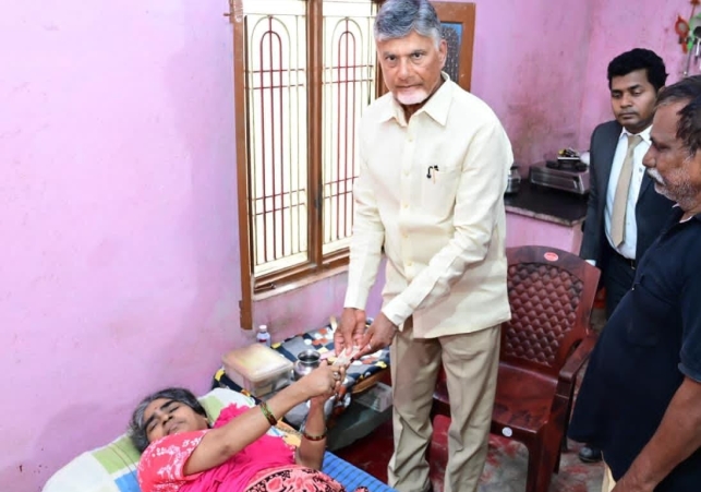 Chandrababu distributes pension in Rajampet