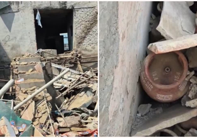 Portion of a house collapses following