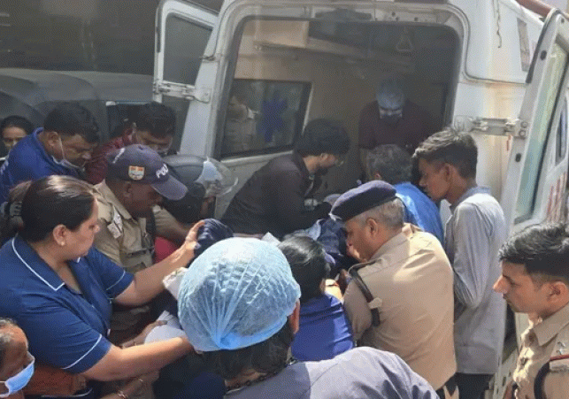 Ambulance carrying patients catches fire