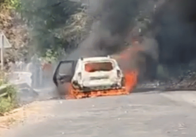 Car Engulfed in Flames on Kaladhungi-Nainital Road
