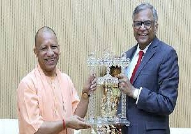 Chief Minister Yogi Adityanath and Tata Group Chairman N Chandrasekaran