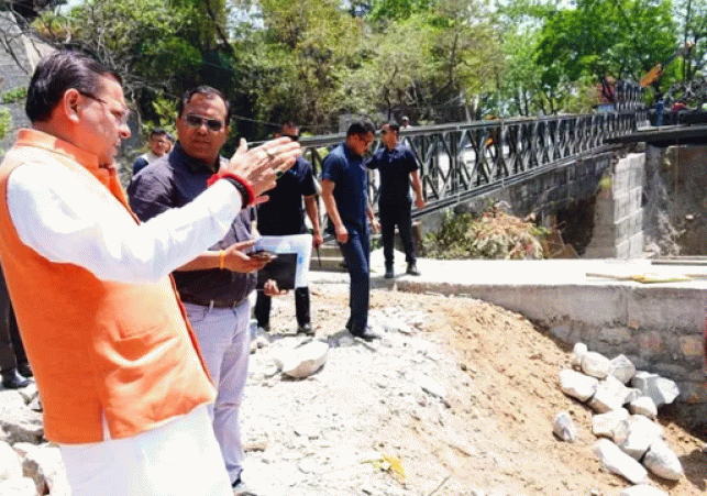 CM Dhami Inspects Mussoorie Road Bridge Construction