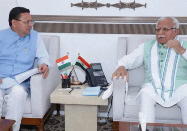 CM Pushkar Singh Dhami meets Manohar Lal Khattar