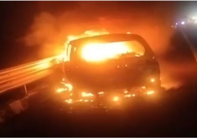 Car Engulfed in Flames on Delhi-Mumbai Expressway