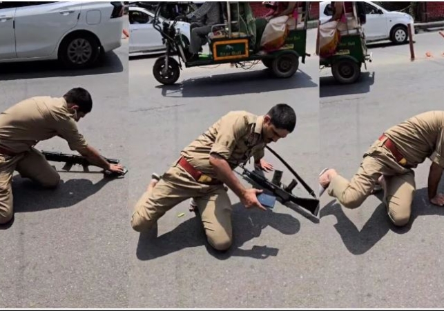 Drunk Policeman Stumbled on the Road