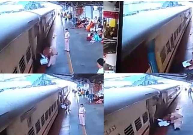 हादसा टला: ट्रेन में सवार होने के चक्कर में फिसला यात्री का पैर