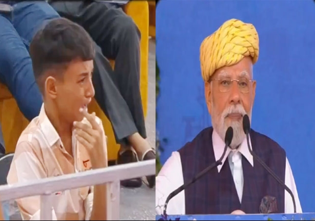 Child Started Crying in Front of PM Modi in Bhavnagar Jansabha News