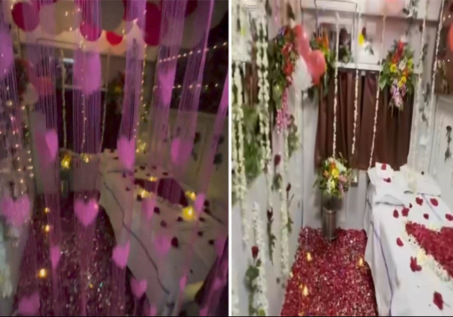 Couple Decorate Train First AC Coach Cabin like Suhagrat