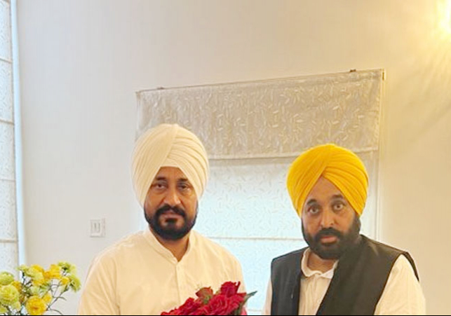 Former Punjab CM Charanjit Singh Channi and CM Bhagwant Mann meet