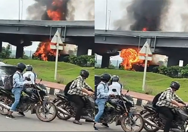 Gurugram Expressway Accident Container Falls Fire Blast Video