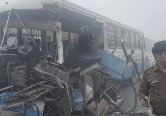 Haryana Roadways Bus and Truck Collide Near Karnal