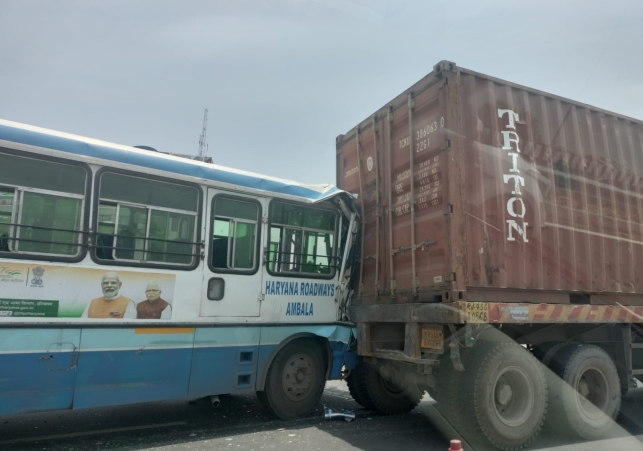 Haryana Roadways Bus and Truck Collide Near Sonipat