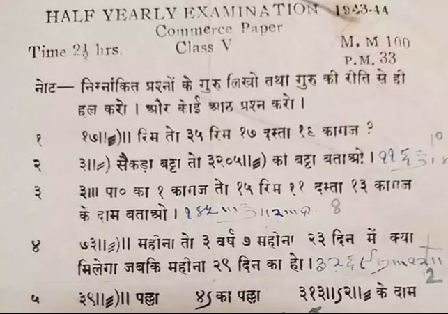 Retired IAS Shared Year 1943 5th Claas Question Paper