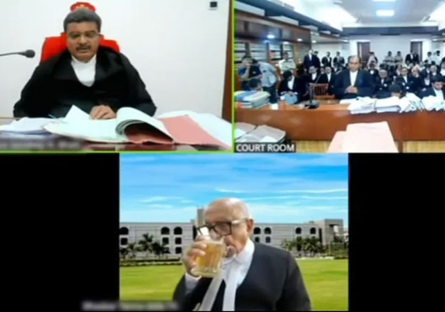 Senior Advocate Sipping Beer During Virtual Hearing of Gujarat High Court