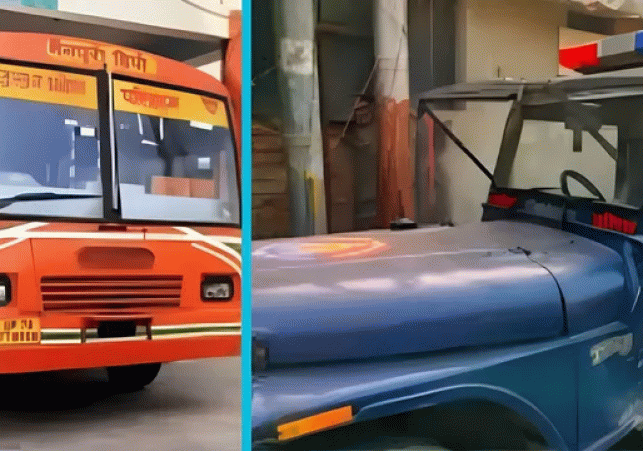 Roadways bus collides with police jeep