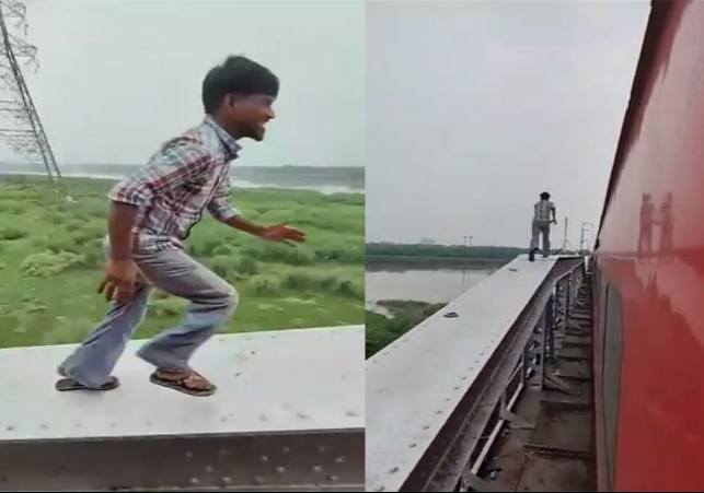 Youth Dangerous Reel Shoot On Railway Bridge Video Viral