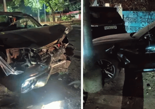 A Fortuner and a BMW collided on Kanpur VIP Road