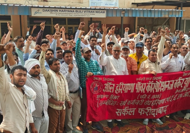 Electricity workers staged a protest at the SE's office