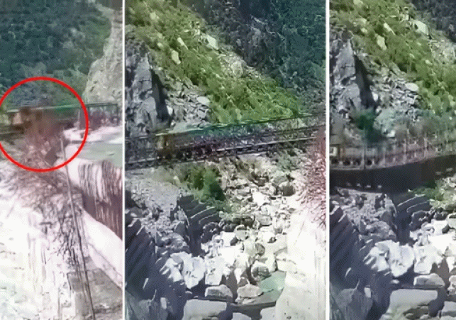 Bailey bridge collapses as dumper drives onto it