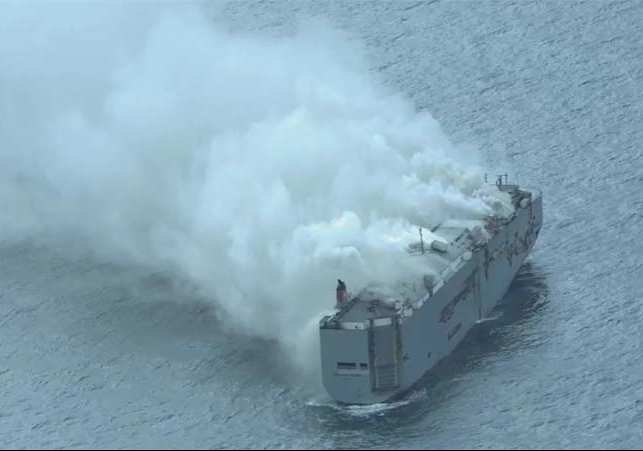 Ship carrying 3000 cars catches fire off Dutch coast 1 crew member killed 