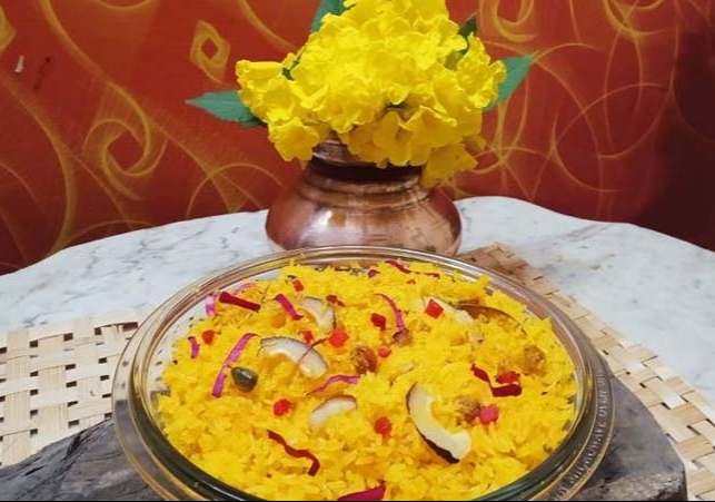 How To Cook Kesariya Bhat on Teej