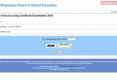  मेघालय बोर्ड ऑफ स्कूल एजुकेशन (MBOSE) ने 5 अप्रैल को SSLC कक्षा 10 परिणाम 2025 की घोषणा की । 