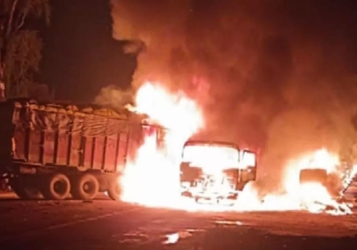 Two Trucks Collided on the Highway