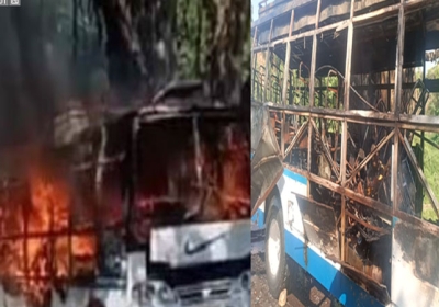 Bus Fire in Jammu near Katra
