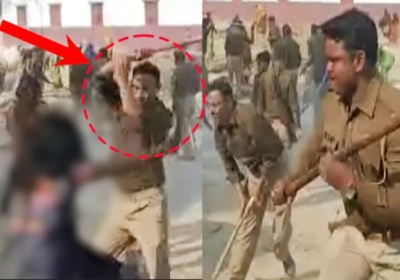 Police lathi charge on women