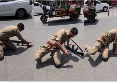 Drunk Policeman Stumbled on the Road
