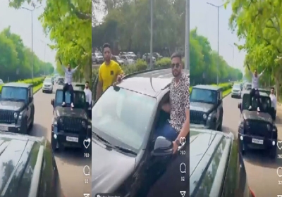  Youths Stunt on SUVs at Road in Chandigarh