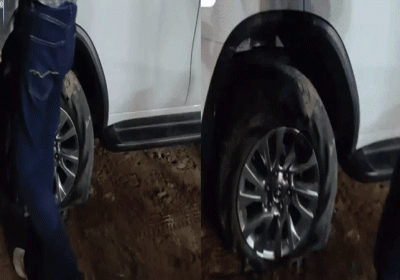 Haryana Minister Devendra Singh Babli Car Tire Burs