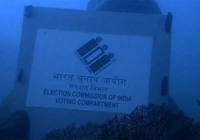 Election Commission Voting Under Water in Sea on EVM Chennai Neelankarai