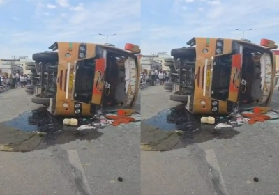 Haridwar Devotees Bus Overturns Accident Breaking News 